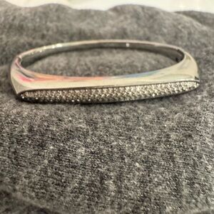 Michael Kors Silver Tone Crystal Encrusted Hinged Bangle